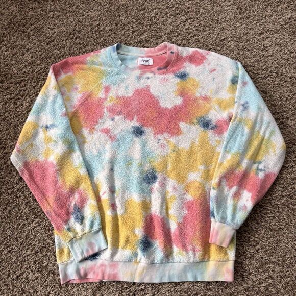 feat Tops - Feat Blanket Blend Tie Dye Rainbow Hooded Sweatshirt Unisex Size 1